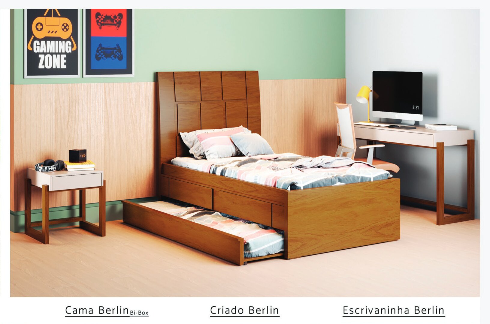 Cama Bibox Criado e Escrivanhia Berlin