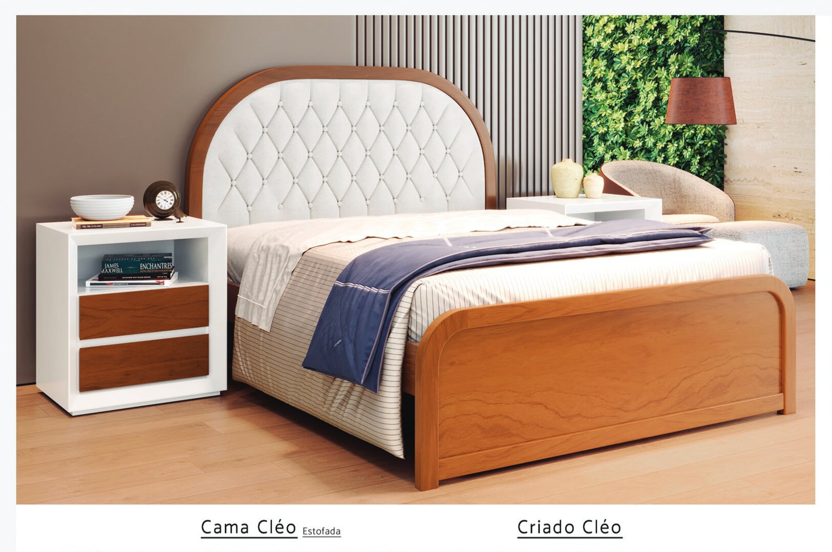 Cama Cleo Estofada e Criado Cleo BR